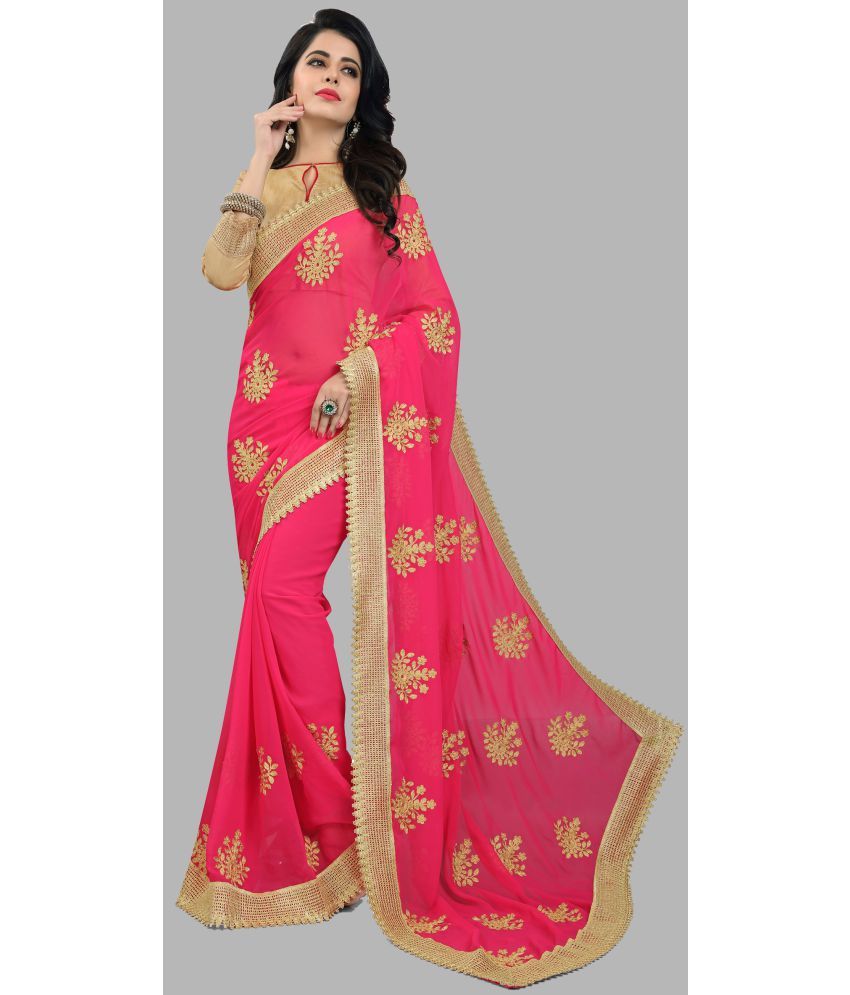     			Om Shantam Sarees - Pink Silk Blend Saree With Blouse Piece ( Pack of 1 )