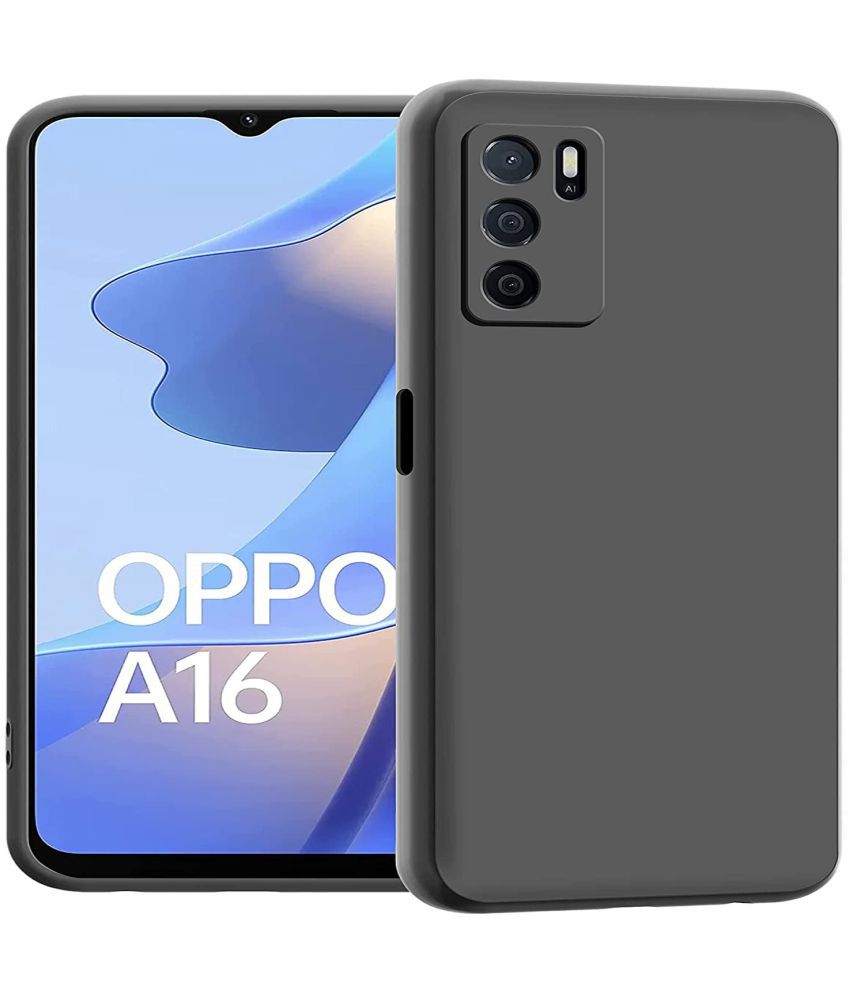     			Oppo - Black Silicon Plain Cases Compatible For Oppo A16 ( Pack of 1 )