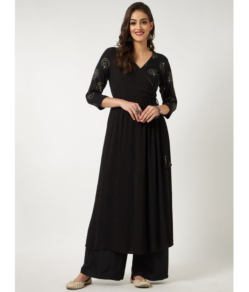     			Pannkh - Black Rayon Women's Anarkali Kurti ( Pack of 1 )