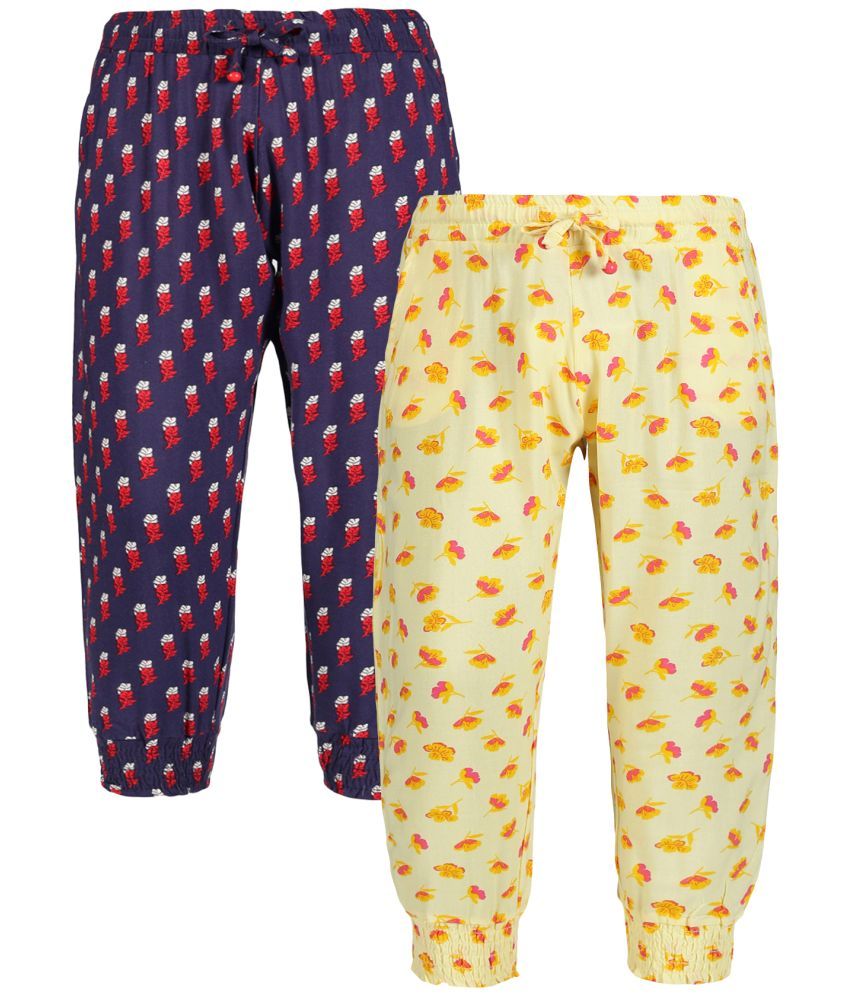     			Plum Tree Girls Leaf Print Rayon Pant  ( Pack of 2)