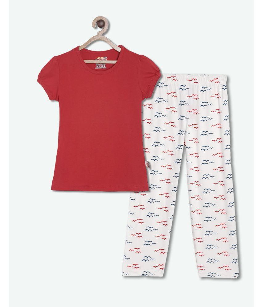     			Sini Mini - Red Cotton Girls Top With Pants ( Pack of 1 )