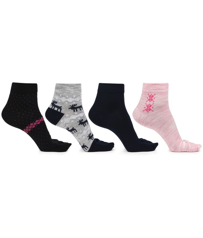     			Bonjour - Multicolor Woollen Women's Ankle Length Socks ( Pack of 4 )