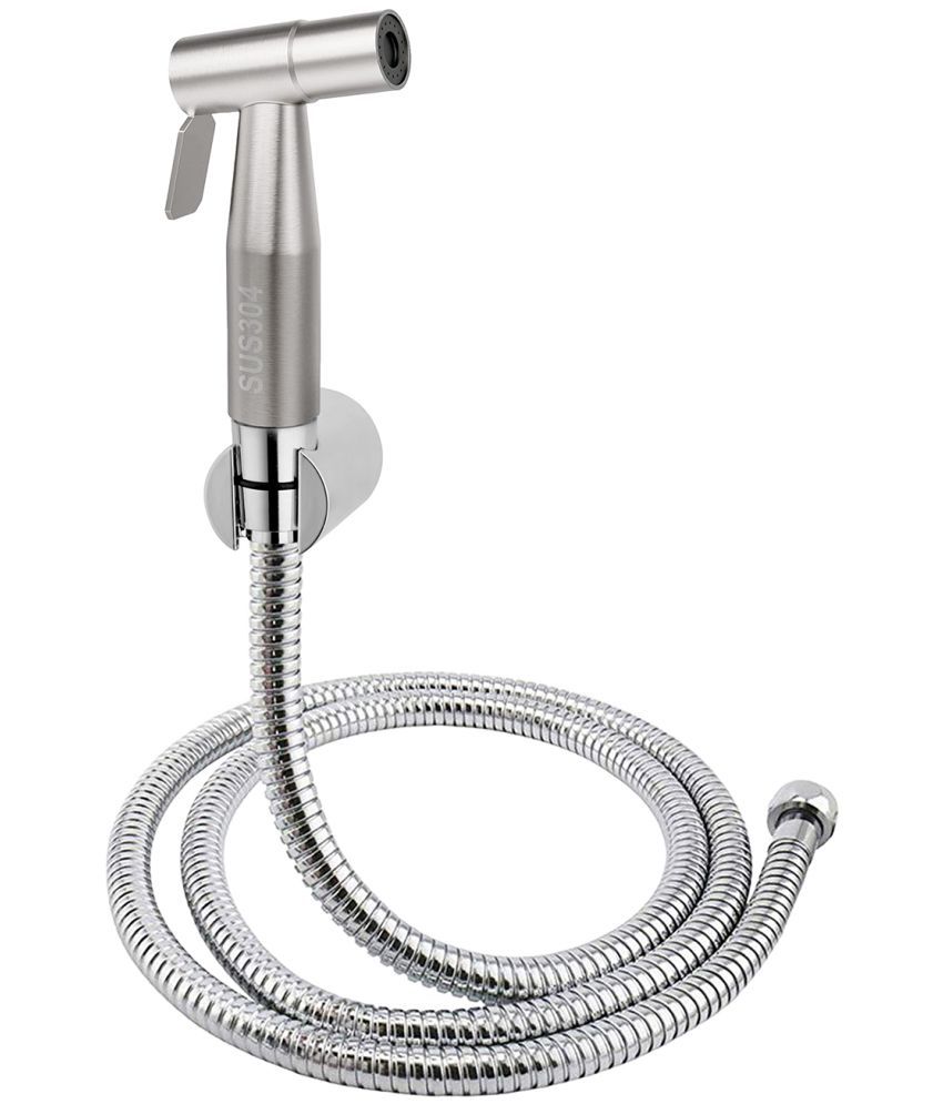     			Cliquin KSHF2241 Stainless Steel Health Faucet with SS-304 Grade 1 Meter Flexible Hose Pipe and Wall Hook Health Faucet(Wall Mount Installation Type)