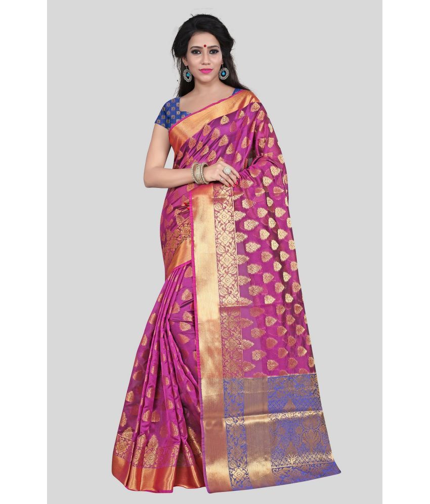     			Gazal Fashions - Pink Banarasi Silk Saree With Blouse Piece ( Pack of 1 )