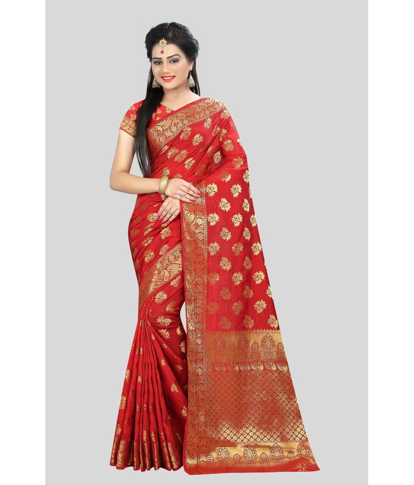     			Gazal Fashions - Red Banarasi Silk Saree With Blouse Piece ( Pack of 1 )