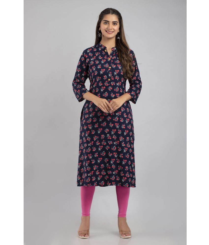     			MAUKA - Blue Rayon Women's Straight Kurti ( Pack of 1 )