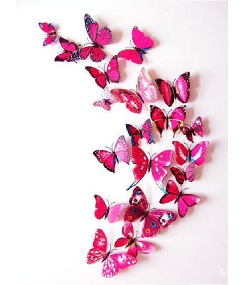     			Pindia PVC DIY 3D Butterfly Home Wall Decor Magnet Sticker for Living and Study Room, Fridge, AC, Nursery Decoration(Pink) - Set Of 12
