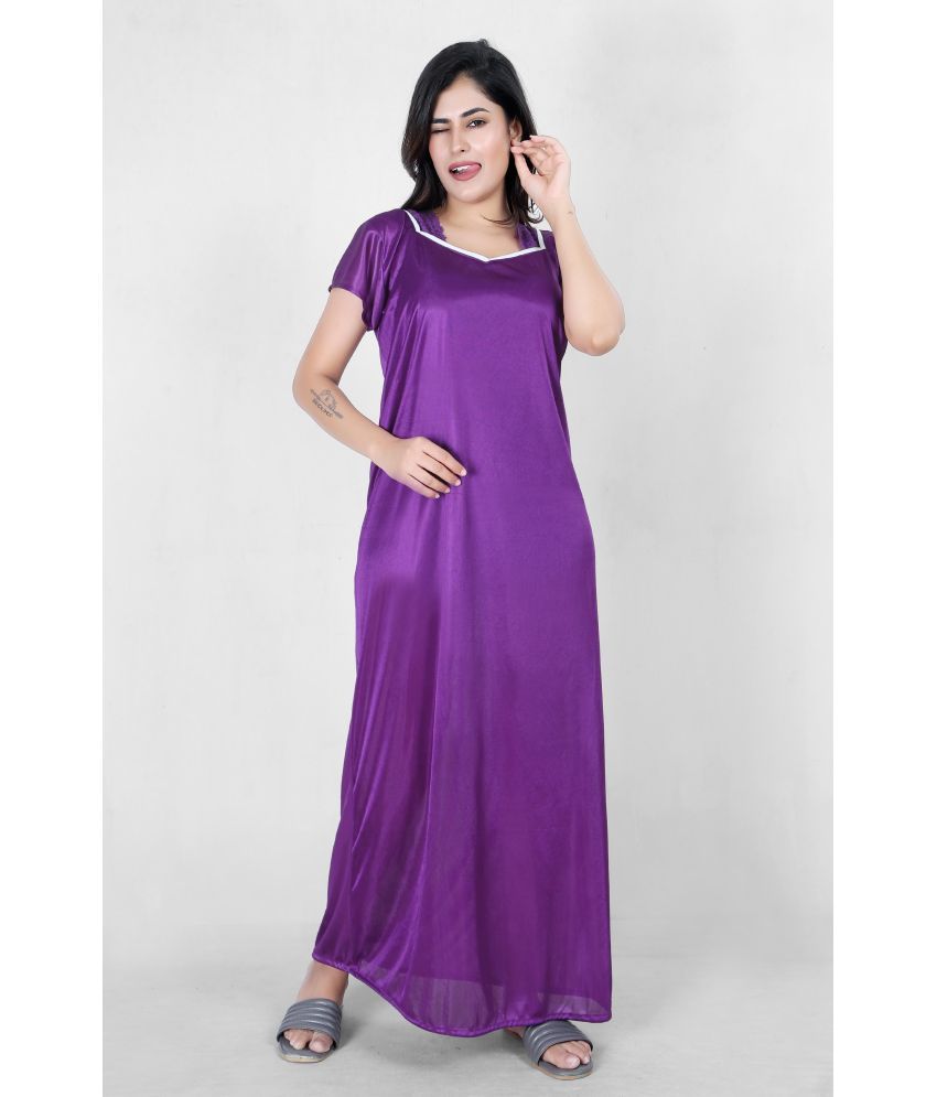     			RRIDHIMA - Purple Satin Women's Nightwear Nighty & Night Gowns ( Pack of 1 )