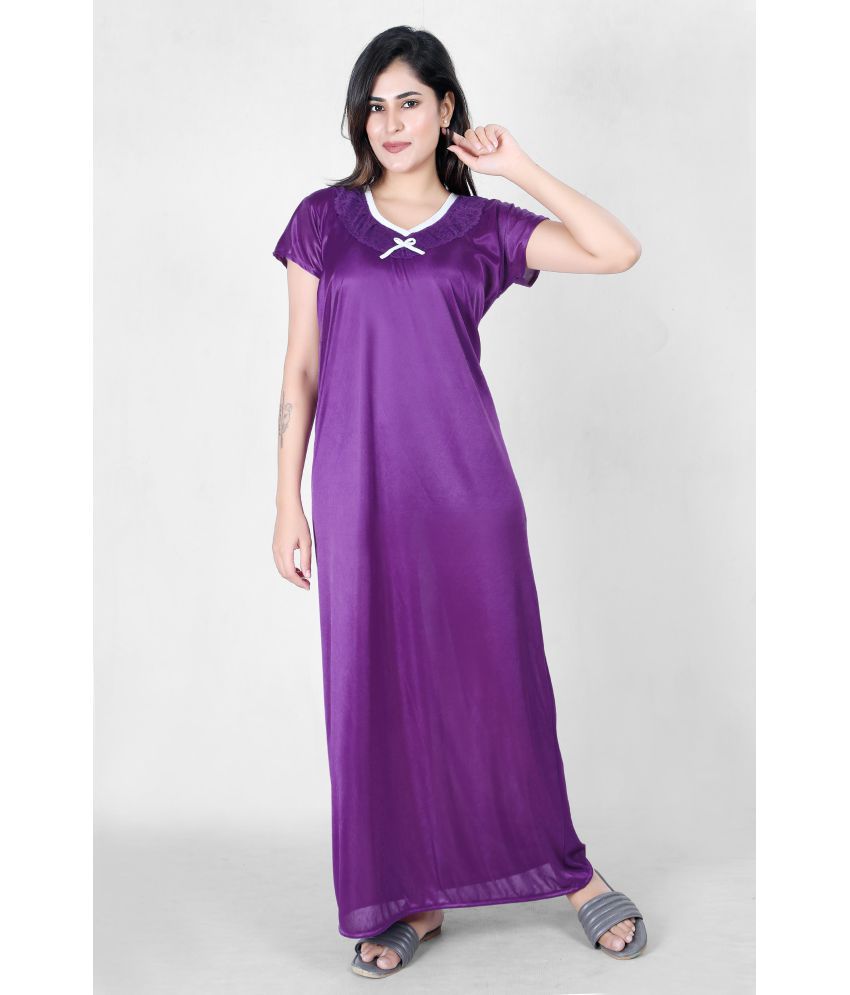     			RRIDHIMA - Purple Satin Women's Nightwear Nighty & Night Gowns ( Pack of 1 )