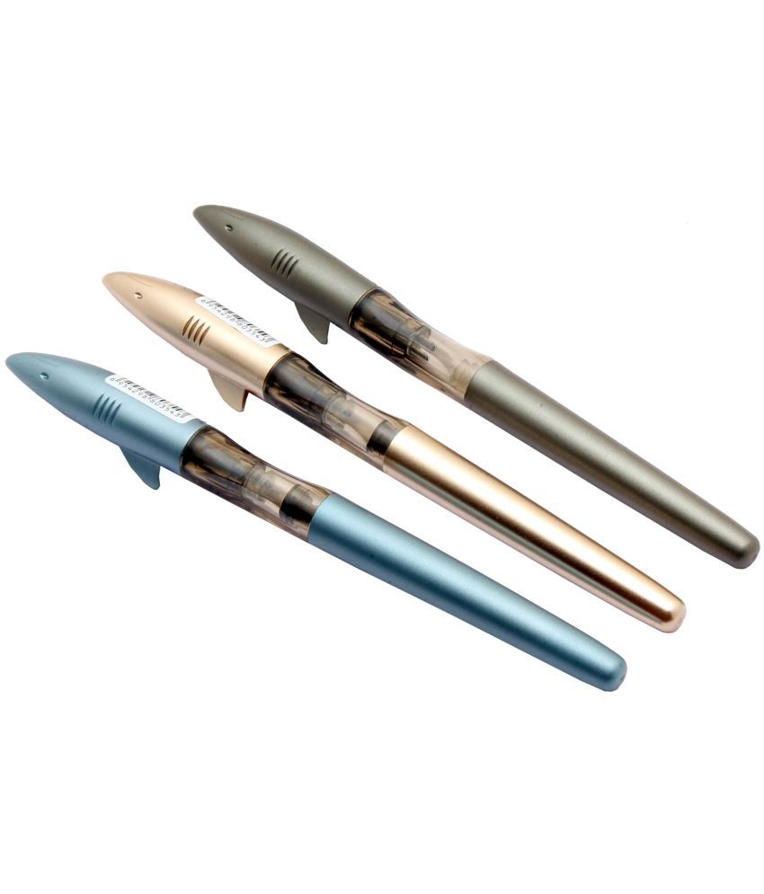     			Srpc Set Of 3 Jinhao Shark Edition Metallic Colors Plastic Body Fountain Pens Fine Nib