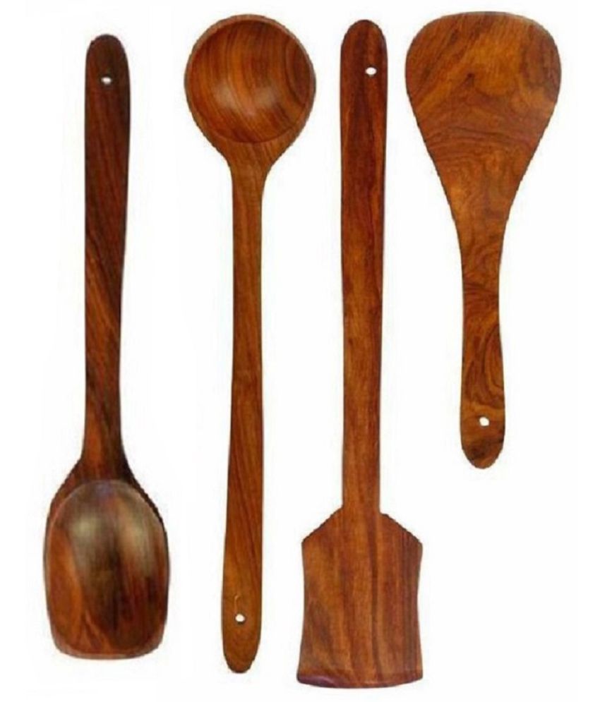     			Erum Sheesham Wood Mixing and Turning Handmade Wooden Serving and Cooking Spoon Kitchen Utensil Set of 4