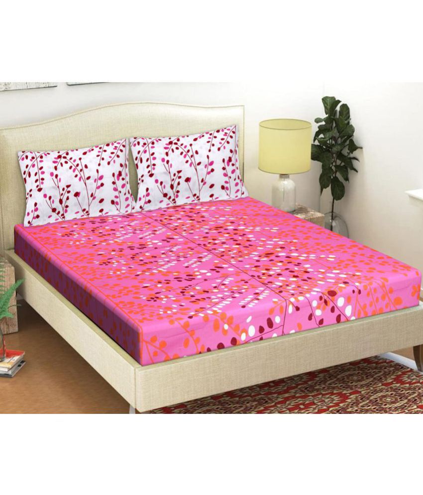     			FrionKandy Living - Pink Cotton Double Bedsheet with 2 Pillow Covers