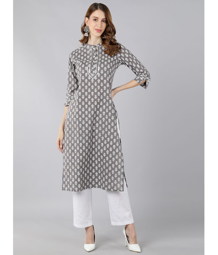     			KIPEK - Grey Cotton Women's Straight Kurti ( Pack of 1 )