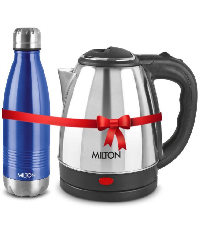     			Milton Combo Set Go Electro Stainless Steel Kettle, 2 Litres, Silver and Duo Dlx 1000 Thermosteel Hot and Cold Bottle, 1000 ml, Blue | Office | Home | Kitchen | Travel Water Bottle