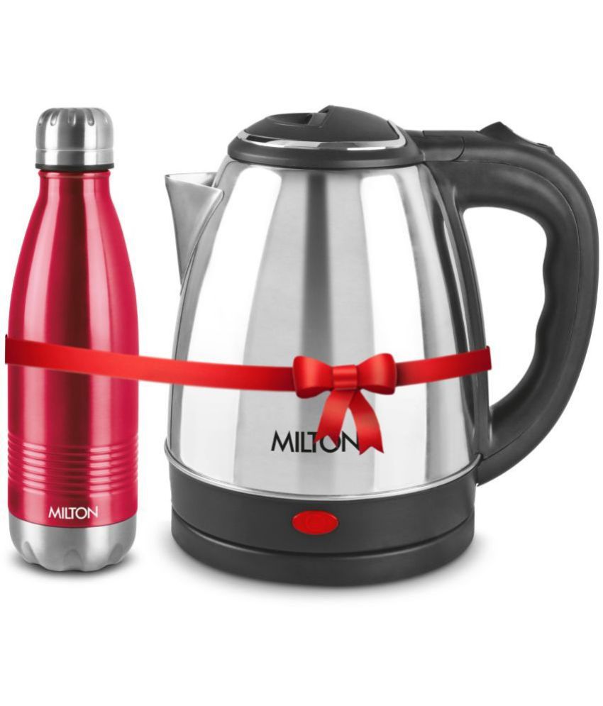     			Milton Combo Set Go Electro Stainless Steel Kettle, 1.5 Litres, Silver and Duo Dlx 500 Thermosteel Hot and Cold Bottle, 500 ml, Maroon | Office | Home | Kitchen | Travel Water Bottle