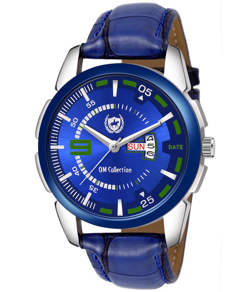     			Om Collection - Blue Leather Analog Men's Watch
