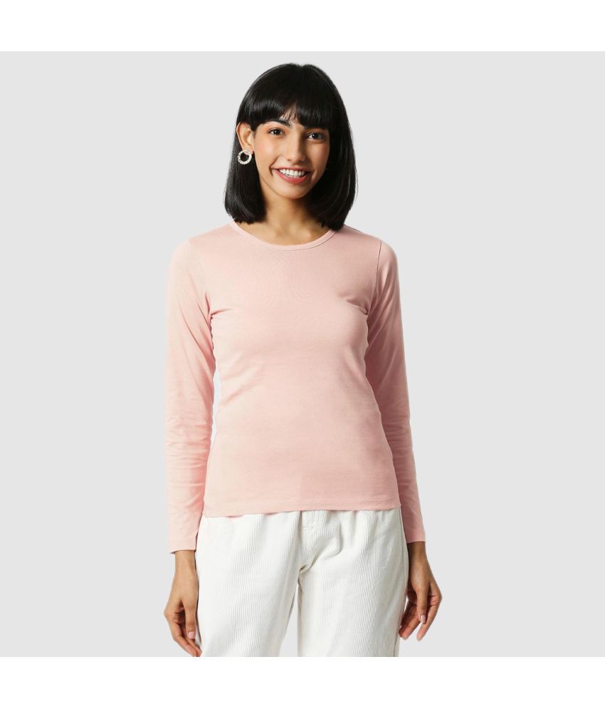     			Bewakoof - Pink Cotton Slim Fit Women's T-Shirt ( Pack of 1 )