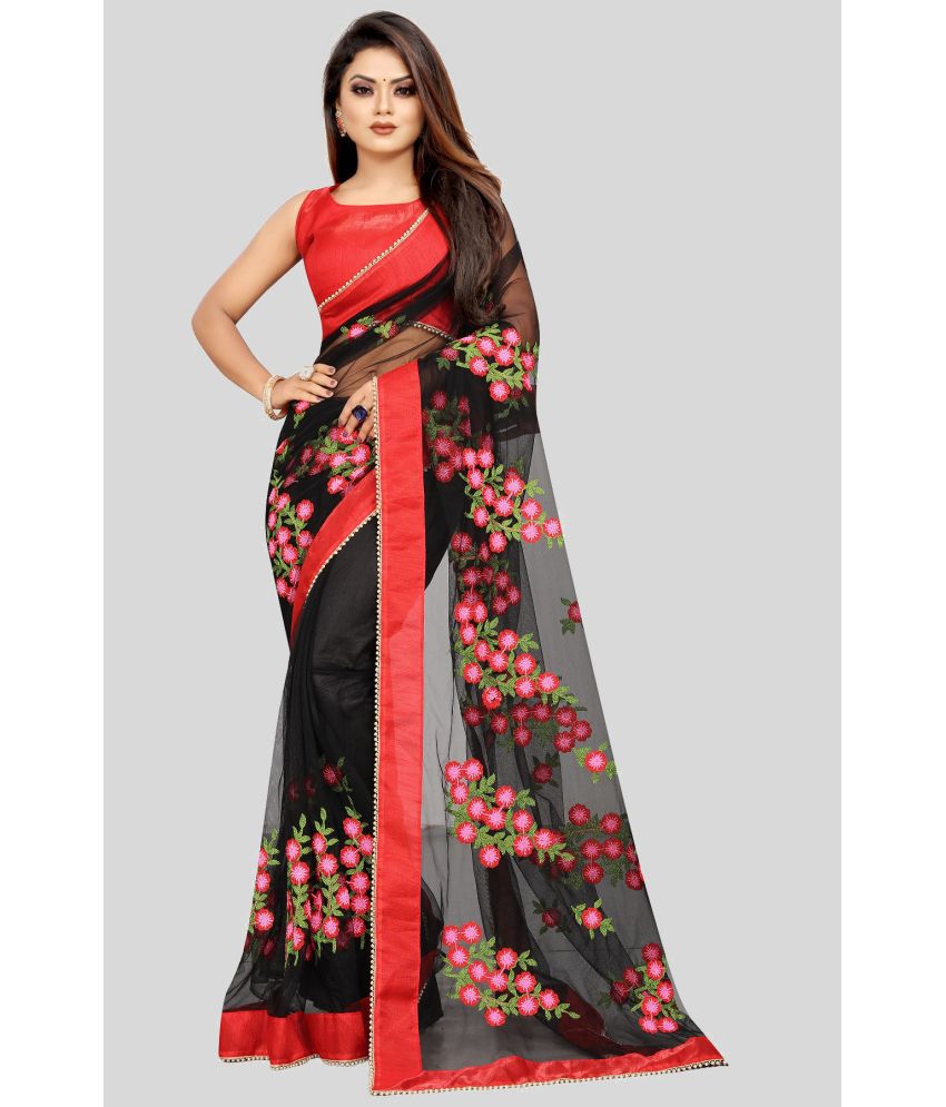     			Gazal Fashions - Black Net Saree With Blouse Piece ( Pack of 1 )