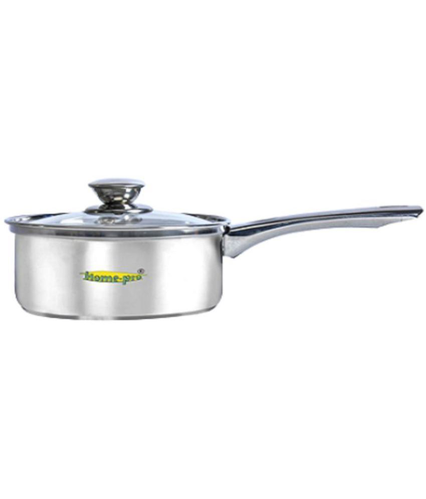     			HomePro - Premium High grade Stainless Steel Sauce-pan with steel handle & glass lid, 20cm, 2l | Flat base | Gas stove and induction compatible | Dishwasher safe | food-safe | Silver