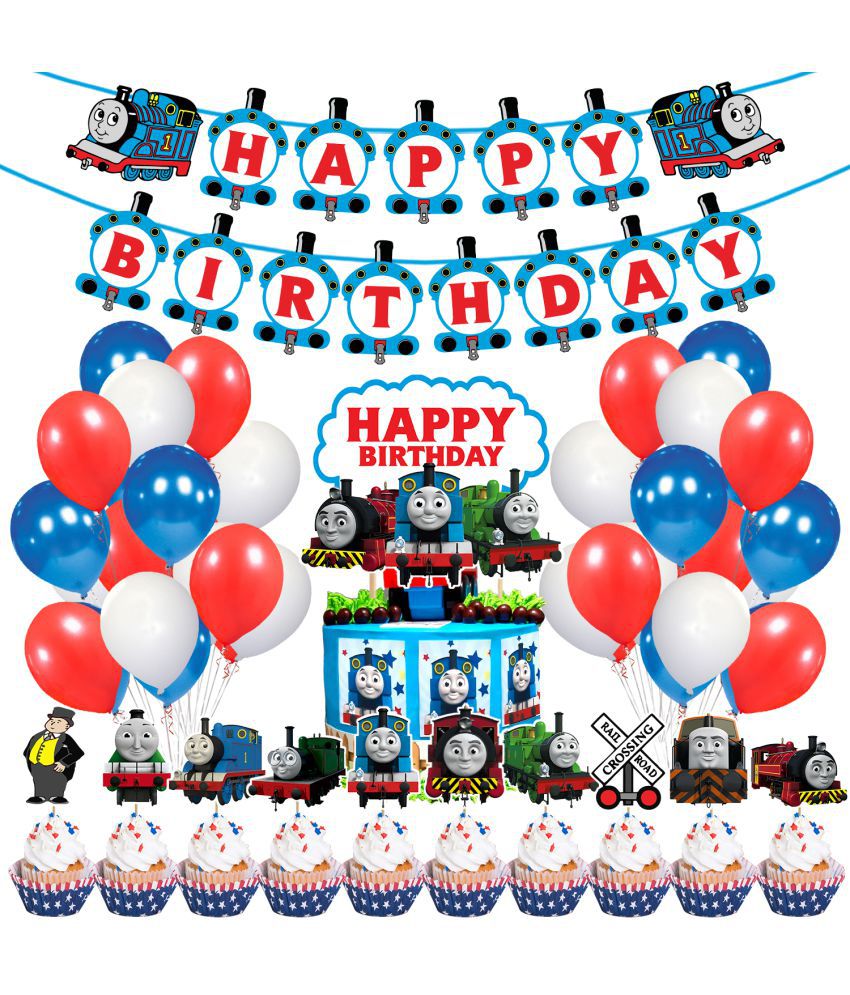     			Zyozi 37 pcs Thomas Party Decorations, Birthday Party Supplies For Party Supplies Includes Happy Birthday Banner, CakeTopper, Cupcake Toppers, Balloons for Kids Family Birthday Party Supplies