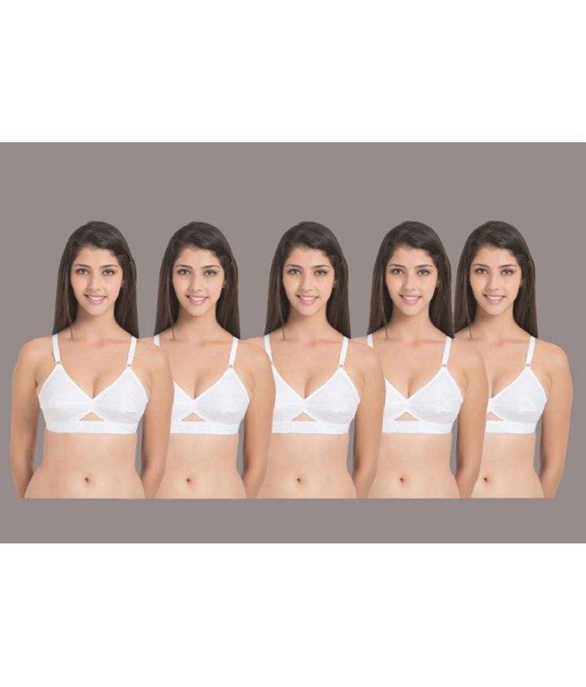     			Desiprime - White Cotton Non Padded Women's Everyday Bra ( Pack of 5 )