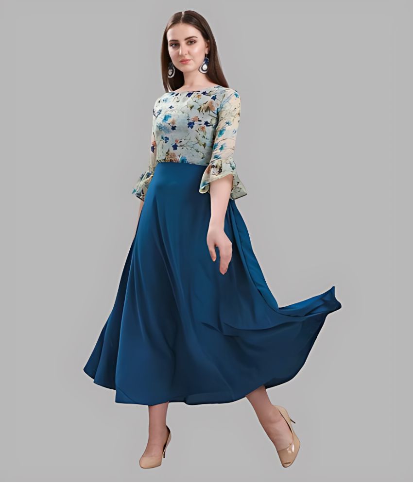     			Femvy - Blue Georgette Women's Fit & Flare Dress ( Pack of 1 )