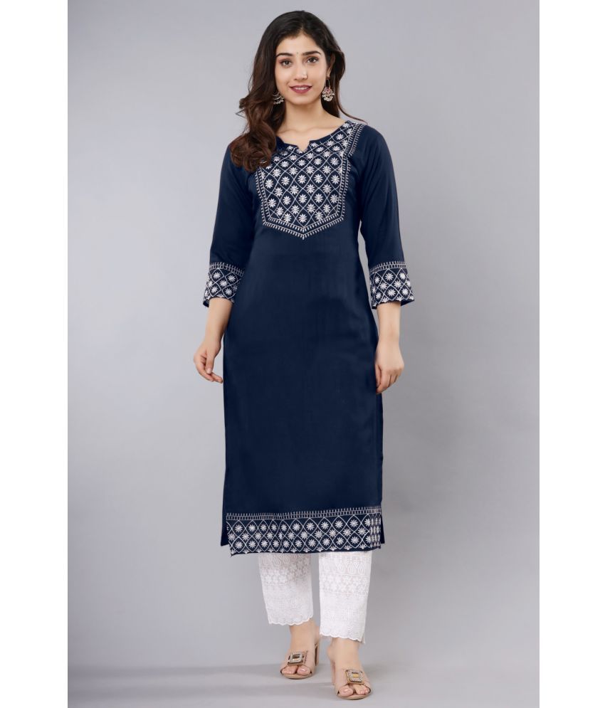     			Femvy - Blue Rayon Women's Straight Kurti ( Pack of 1 )