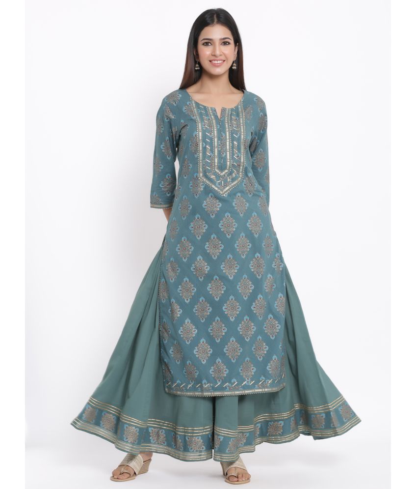     			KIPEK - Blue Straight Cotton Women's Stitched Salwar Suit ( Pack of 1 )