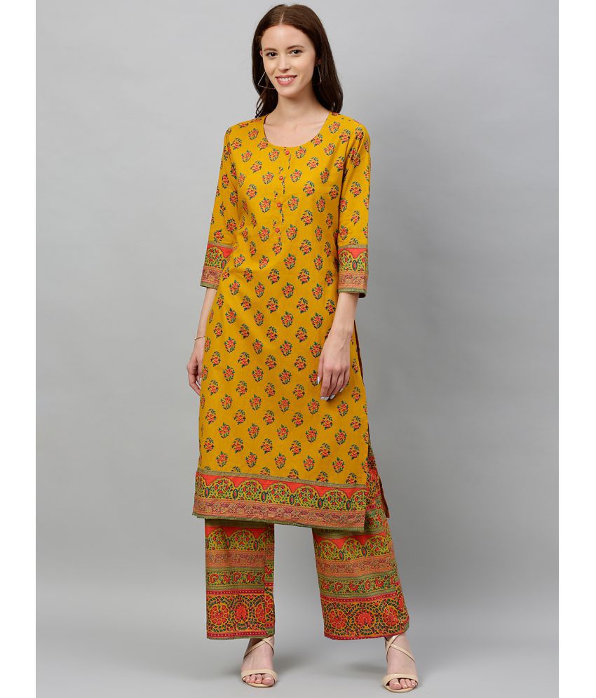     			KIPEK - Mustard Straight Cotton Women's Stitched Salwar Suit ( Pack of 1 )