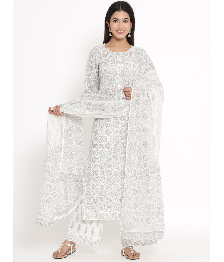     			KIPEK - White Straight Cotton Women's Stitched Salwar Suit ( Pack of 1 )