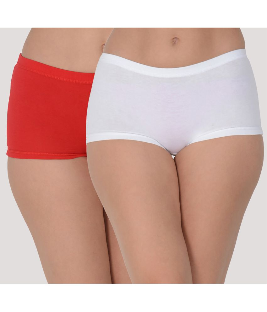     			Leading Lady Pack of 2 Cotton Solid Women's Boy Shorts ( Red )