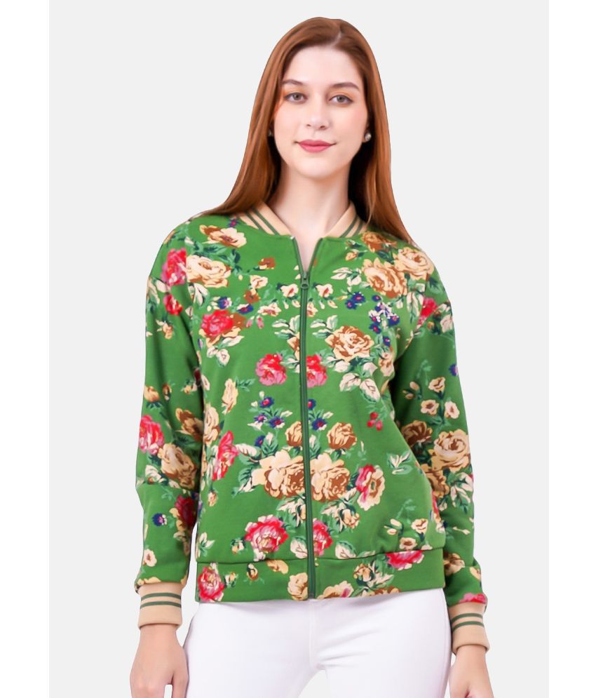     			NUEVOSDAMAS Cotton Green Zippered Sweatshirt
