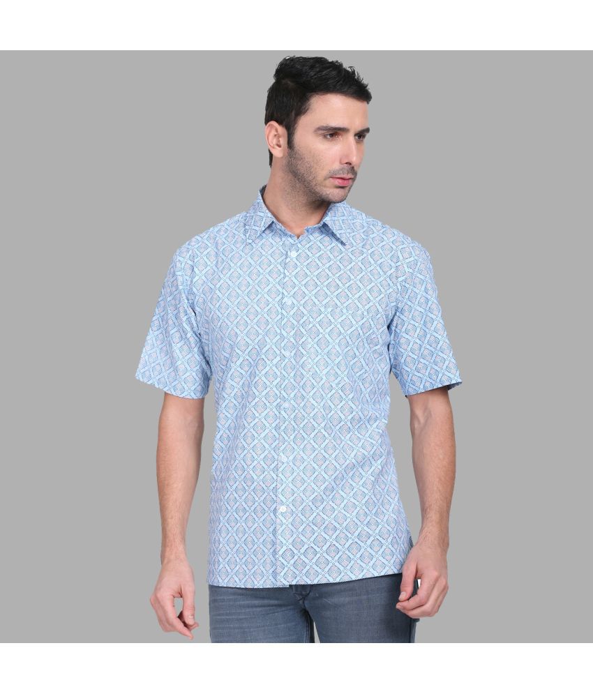     			POOPII 100% Cotton Regular Fit Printed Half Sleeves Men's Casual Shirt - Blue ( Pack of 1 )