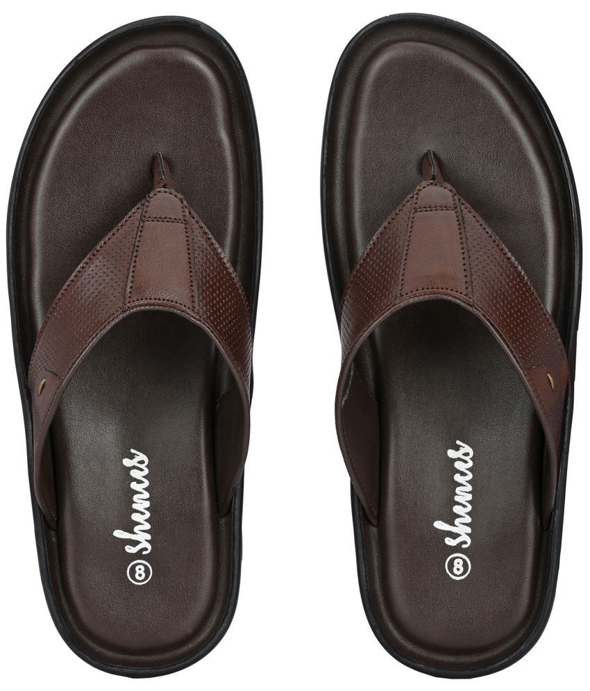     			SHENCES - Brown Men's Thong Flip Flop