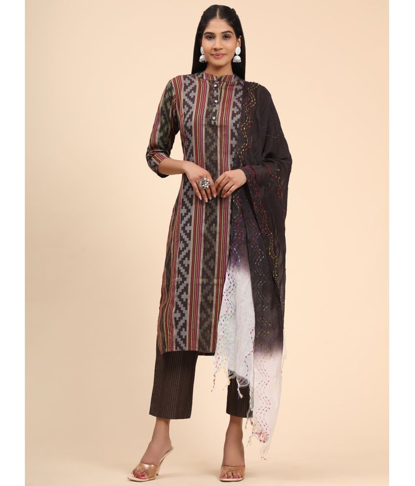     			Vbuyz - Brown Straight Cotton Blend Women's Stitched Salwar Suit ( Pack of 1 )