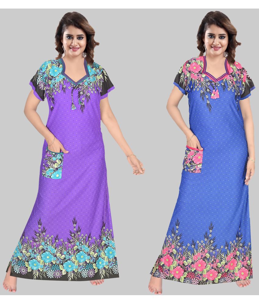     			PURSA - Blue Satin Women's Nightwear Nighty & Night Gowns ( Pack of 2 )