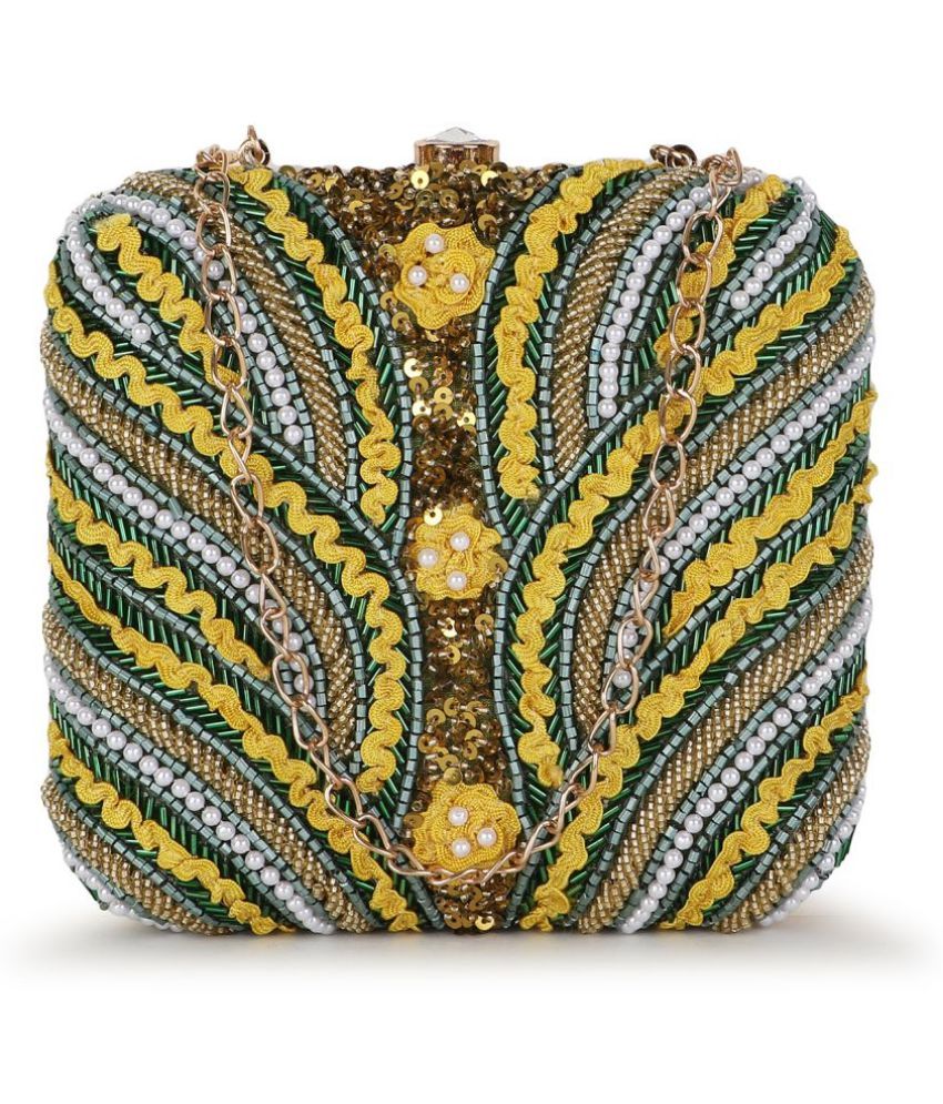     			Anekaant - Green Fabric Box Clutch