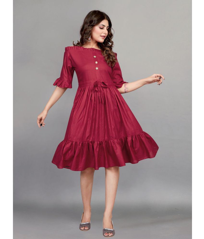     			JULEE - Maroon Rayon Women's Fit & Flare Dress ( Pack of 1 )