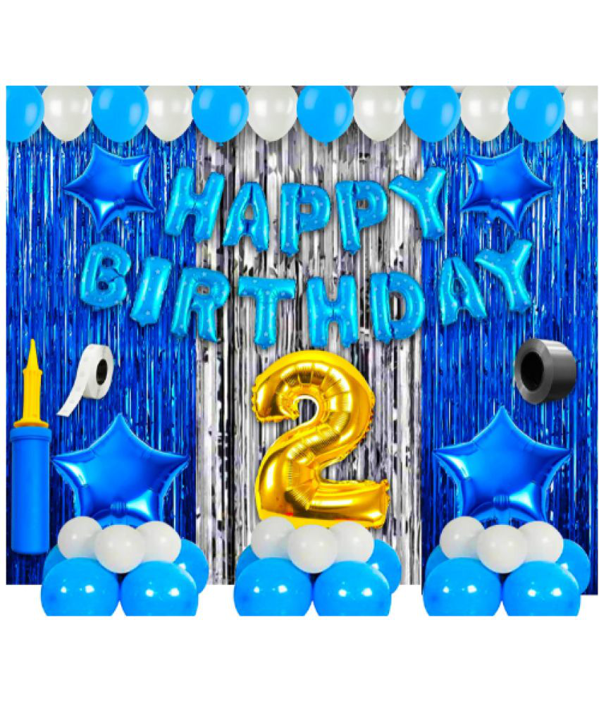     			Jolly Party  2nd Birthday Decoration Items For Boys -63 pcs Blue & Silver Decoration - 2nd Birthday Party Decorations,Birthday Decorations kit