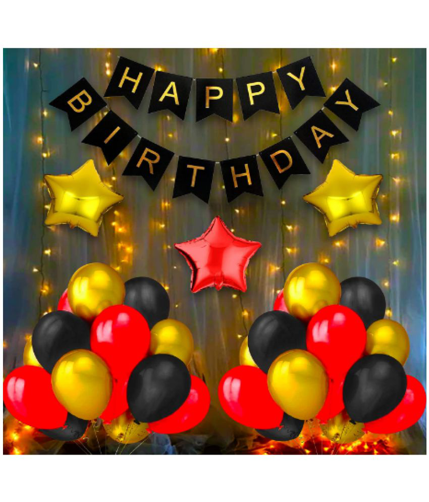     			Jolly Party  Happy Birthday Decoration Kit Combo With Fairy Led Lights 45pcs Set Happy Birthday Bunting;Balloon; Star Foil