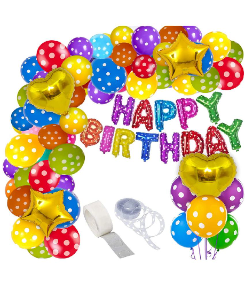     			Jolly Party  Happy Birthday Decorations Kit for Boys and Girls- 57 pcs with Foil Balloon, Latex & Metallic Balloons, Balloon Arch & Glue Dot Multicolored Balloons For Decoration / Multicolored Birthday Decorations Kit