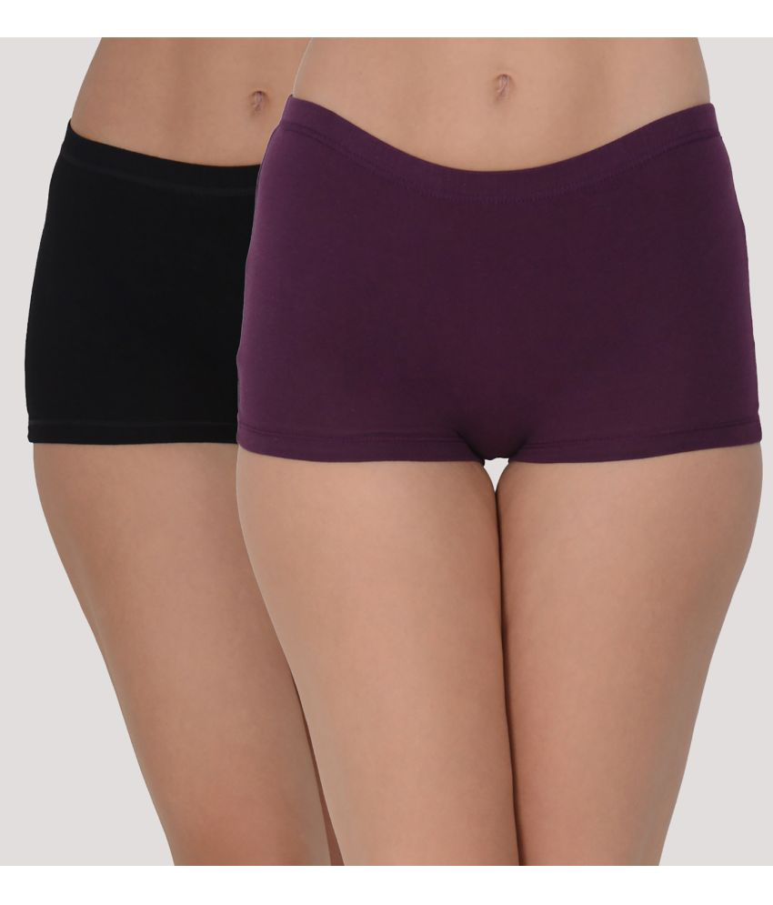     			Leading Lady - Purple Cotton Solid Women's Boy Shorts ( Pack of 2 )