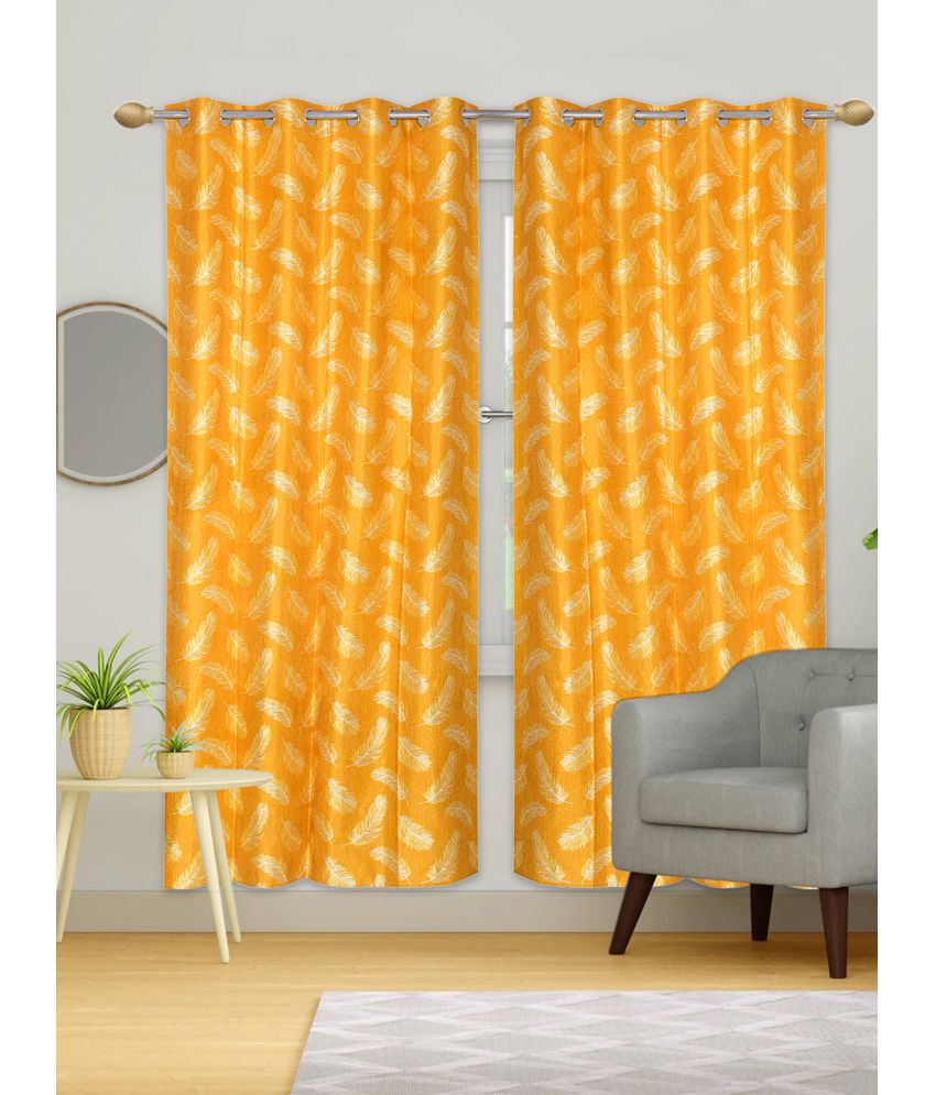 URBAN MAGIC - Yellow Polyester Abstract Window Curtain ( Pack of 2 )