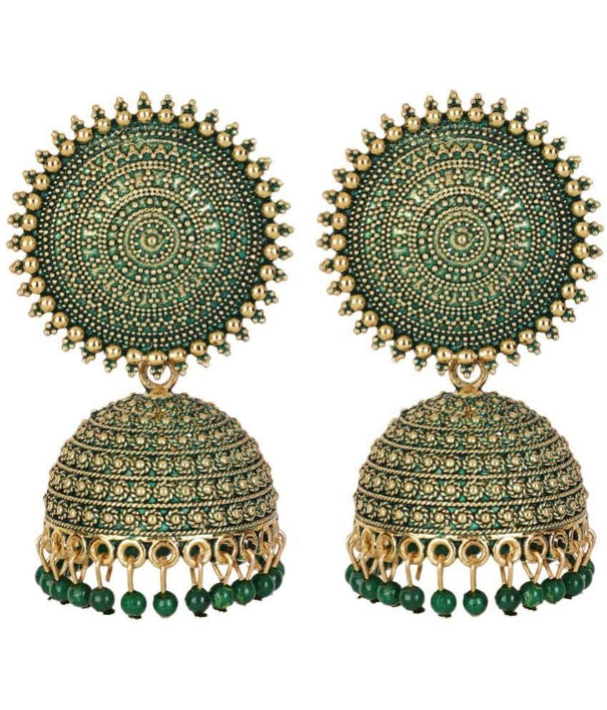     			aadiyatri - Green Jhumki Earrings ( Pack of 1 )