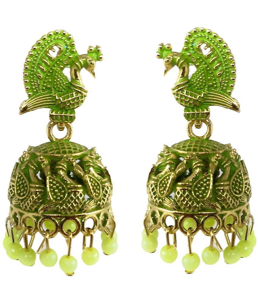     			aadiyatri - Light Green Jhumki Earrings ( Pack of 1 )