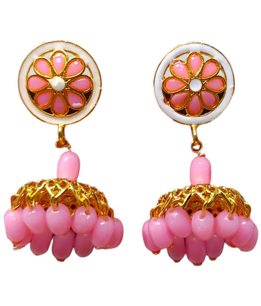     			aadiyatri - Light Pink Jhumki Earrings ( Pack of 1 )