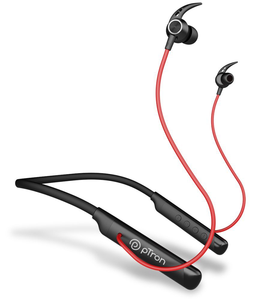 pTron Tangent Sports In Ear Bluetooth Neckband 60 Hours Playback IPX4(Splash & Sweat Proof) Passive noise cancellation -Bluetooth V 5.2 Red