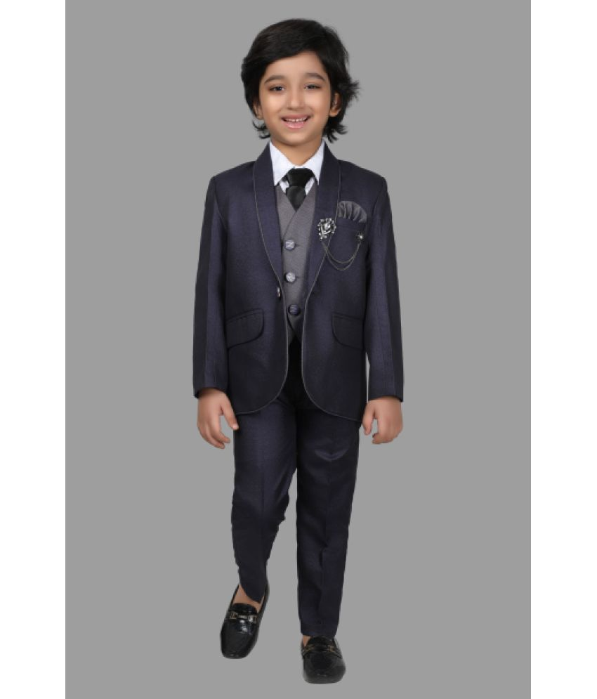     			DKGF Fashion Boys Polyester 3 Piece Suit ( Dark Blue , Pack of 1 )