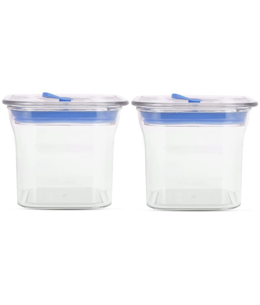     			HomePro Fabio Airtight Transparent storage Plastic container pack of 2, Square, 600ml, Blue