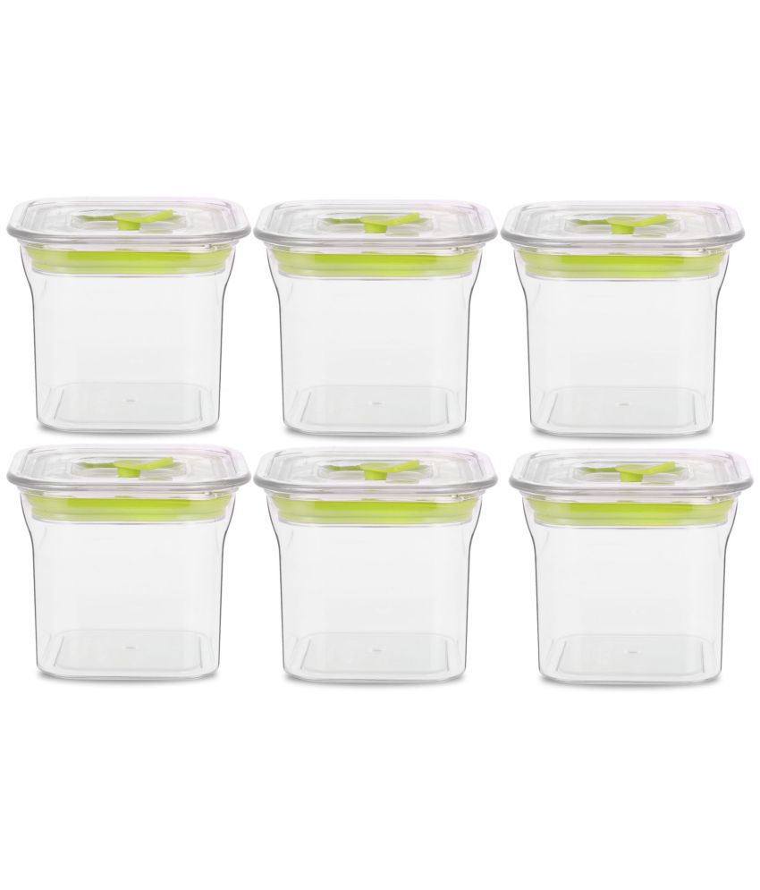     			HomePro Fabio Airtight Transparent storage Plastic container pack of 6, Square, 600ml, Green